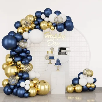 174 шт. темно-синий золотисто-белый комплект для гирлянды из воздушных шаров, металлические конфетти, Латексные 4D фольгированные вечерние шары