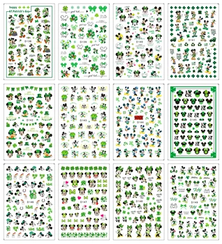 1ШТ День Святого Патрика Мультяшные Наклейки Для Ногтей Принадлежности для Дизайна Ногтей Диснеевская Принцесса Микки Маус 3D Наклейки Для Украшения Ногтей