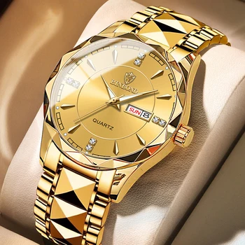 2023 Новые Деловые золотые мужские часы класса Люкс из водонепроницаемой нержавеющей Стали, Золотые мужские наручные часы с календарем Relogio Masculino