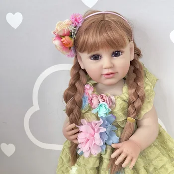 22 дюйма, силиконовый парик для малышей, кукла для девочек, реалистичная роспись, мягкие на ощупь водонепроницаемые игрушки для девочек