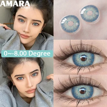 AMARA 1 пара линз для близорукости, цветные контактные линзы для глаз, Линзы с диоптриями, Модные линзы по рецепту, Линзы для голубых глаз