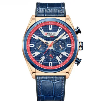 CURREN Шестиконтактные Многофункциональные кварцевые наручные часы с большим циферблатом Кожаный ремешок Модные деловые спортивные кварцевые часы для мужчин Reloj