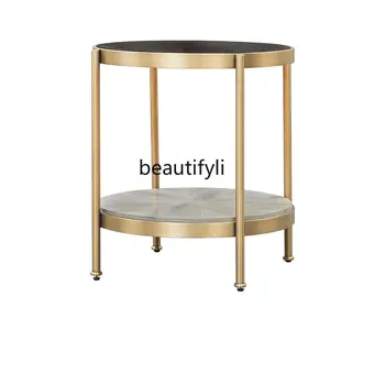 yj Край стола из нержавеющей стали, Современный минималистичный американский Легкий Роскошный Металлический Маленький круглый столик, Стеклянный Угловой Столик