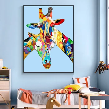 Абстрактные Два Красочных Жирафа Картина Маслом На Холсте 100% Ручная Роспись Животных Холст Настенное Искусство Для Детской Комнаты Украшение Дома