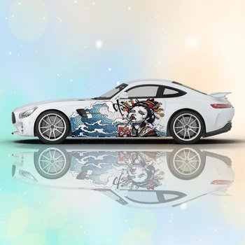 Автомобильные наклейки с изображением танцующей девушки, японские автомобильные наклейки с изображением девушки, автомобильные боковые наклейки с графическим рисунком, автомобильные наклейки с изображением самурая