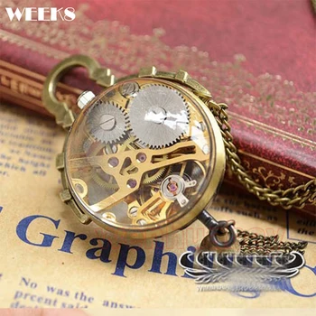 Антикварные Прозрачные Шариковые механические карманные часы ожерелье с римскими цифрами Циферблат Высококачественный кулон Брелок Цепочка часов для мужчин и женщин