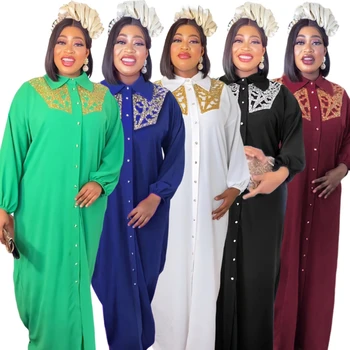 Африканские платья для женщин, летние Элегантные африканские Элегантные полиэстеровые платья с длинным рукавом Синего, зеленого, белого цвета, длинное платье Макси с блестками