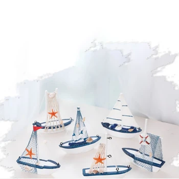 Деревянная Синяя Парусная лодка, украшение в Средиземноморском стиле, Морские деревянные поделки для украшения Дома, украшения для вечеринок