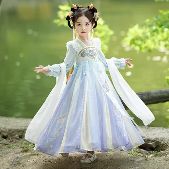 Детское китайское платье Hanfu, традиционные костюмы для косплея девочек, платье с цветочной вышивкой, костюм Принцессы Тан