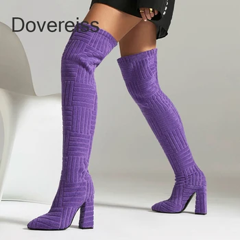 Женская обувь Dovereiss 2023, Новые Зимние Модные Синие Розовые Ботфорты выше колена без застежки с острым носком, Большие Размеры 46 47 48