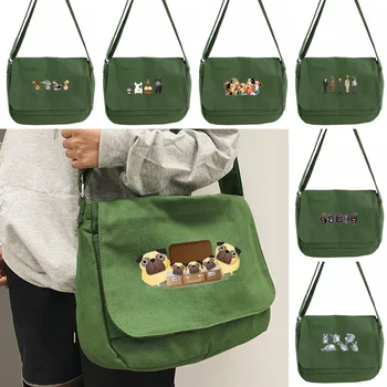 Женская Простая сумка-Мессенджер, Повседневная сумка, Дамские сумки, сумка через плечо, Сумка для девочек, Холщовые школьные сумки с мультяшным принтом, кошельки