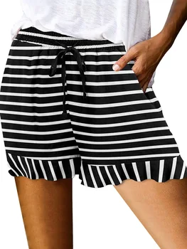 Женские летние повседневные Удобные шорты с цветочным принтом в полоску, Короткие брюки с эластичной резинкой на талии и карманом для пляжной уличной одежды