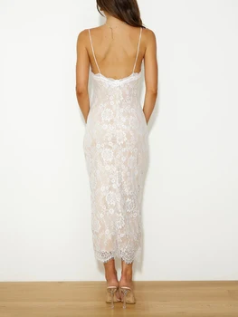 Женское Элегантное кружевное платье Макси в стиле пэчворк без рукавов с V-образным вырезом и открытой спиной, летнее коктейльное платье
