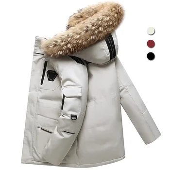 Зимняя Пуховая Куртка Для Мужчин, Парки на 90% Белом Утином Пуху, пальто средней длины с Меховым воротником, Мужское Утепленное Зимнее Пальто-30 Градусов, Сохраняющее тепло