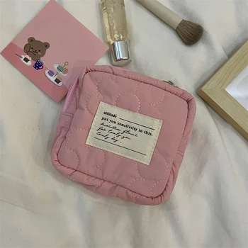 Косметички для женщин, Милая сумка-органайзер для макияжа в Клетку с цветочным Рисунком, Портативная гигиеническая салфетка, сумка для губной помады, Маленькая косметичка
