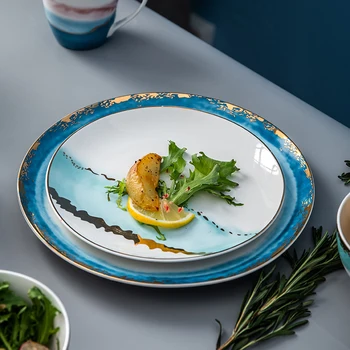 Креативная тарелка для стейка, керамическая тарелка для западной кухни, скандинавская тарелка для завтрака, круглая тарелка, тарелка для стейка, набор столовых приборов, бытовая тарелка