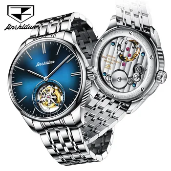 Лучший бренд JSDUN Tourbillon Автоматические механические наручные часы для мужчин с тонким стальным ремешком, Сапфировое зеркало, Водонепроницаемые часы 5Bar, Новинка