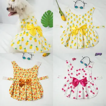 Маленькое Свежее платье Принцессы с бантом и фруктовым принтом, Платье для маленьких собак, Хлопчатобумажные Юбки для маленьких собак, Летние Розово-желтые Юбки для чихуахуа