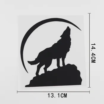Милая наклейка с изображением Горного Лунного Волка, Виниловая наклейка на автомобиль, черный/Серебристый 13,1 см x 14,4 см