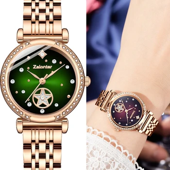 Модные женские часы с бриллиантовой инкрустацией, простым циферблатом в виде звездного неба, женские часы с водяным призраком