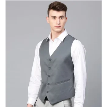 Мужской деловой повседневный костюм, жилет Джентльмена в британском стиле, V-образный вырез, без рукавов, однотонный регулируемый пояс