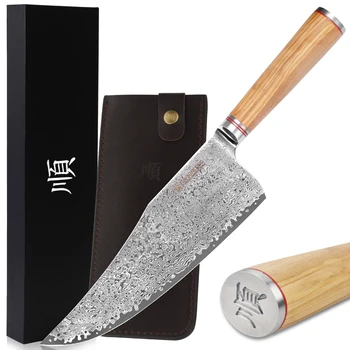 Нож для разделки мяса YOUSUNLONG - 9 дюймов (22,86 см) - Японская кованая дамасская сталь - Острый, как бритва - Итальянская ручка из оливкового дерева