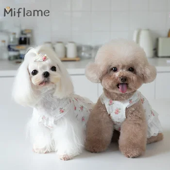 Платье для маленьких собак с цветочным принтом Miflame, Кружевная короткая юбка для мальтийского папийон-шнауцера, Юбка для кошек и собак, Модная одежда для домашних животных