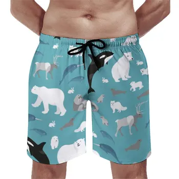 Пляжные шорты с принтом арктических животных, Белый медведь, винтажные шорты для серфинга, быстросохнущие пляжные плавки, подарок на день рождения
