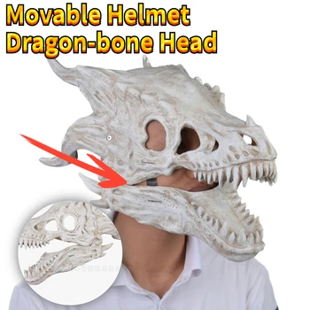 Подвижный шлем на Хэллоуин, Латексная маска с головой дракона, Имитирующая маску на голову, Набор для вечеринки, Латексные животные с динозавром, Движущаяся Маска F