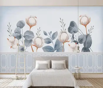 Пользовательские обои синий акварельный лист цветок растение фреска детская комната фон стены украшение дома лист 3D обои фото