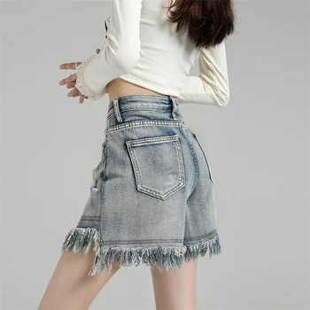 Поношенные винтажные Шорты из грубой джинсовой ткани, Женские Летние Американские уличные Повседневные Свободные Шорты с широкими штанинами для горячей девушки, Женские