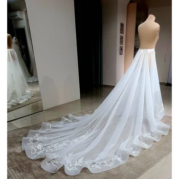 Свадебная съемная юбка с кружевными аппликациями из органзы, Съемный шлейф для платьев, свадебная верхняя юбка с поясом
