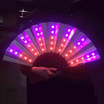 Складной вентилятор в китайском Стиле со светодиодной подсветкой и дистанционным управлением, Красочный Китайский Ручной Складной Вентилятор для Вечеринки/Танцев, Светодиодный Бумажный Вентилятор