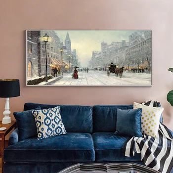 Современный абстрактный Городской Зимний Снежный пейзаж, картина маслом на холсте, плакаты и принты, Куадрос, Настенные художественные картины для гостиной