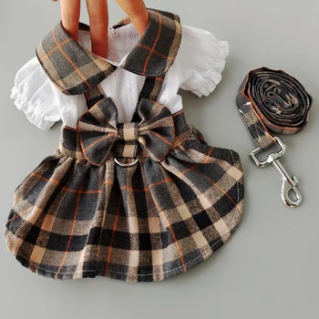Удобная клетчатая юбка в стиле принцессы с милым бантом, ошейник для куклы, платье для собак, Одежда для маленьких собак, костюмы для щенков