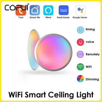 Умный светодиодный потолочный светильник Tuya WiFi RGB, теплый белый потолочный светильник с регулируемой яркостью, приложение для голосового управления с Alexa Google для Гостиной