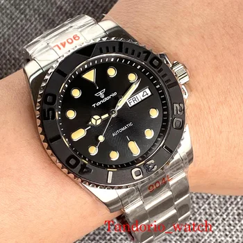 Часы Tandorio 40 мм NH36A Автоматические мужские наручные часы с датой, Сапфировое стекло, керамический безель с желтыми метками