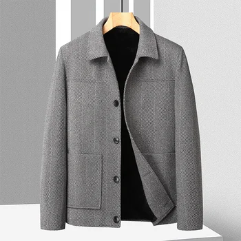 Шерстяные куртки Для мужчин, Шерстяное пальто, мужская зимняя плюшевая утепленная шерстяная куртка, Повседневная мужская одежда, Весенне-осеннее короткое пальто
